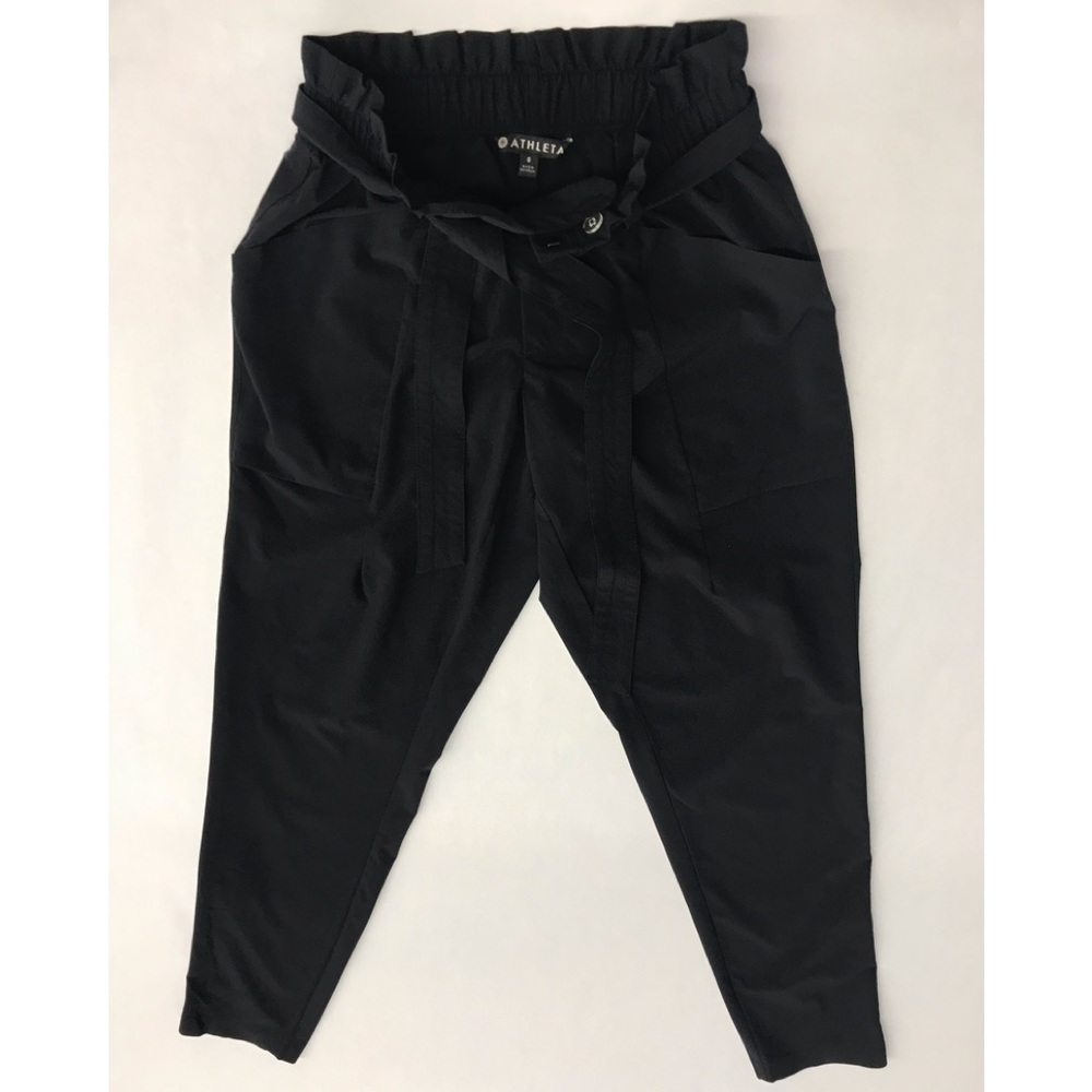 ATLETA Black Belted Tie-Waist Travel Pant,lightweight and silky feeling, SIZE 0.
